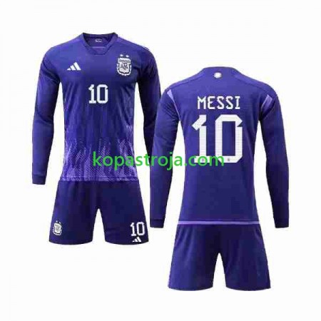 Billiga Fotbollströjor Argentina 3 Stars Lionel Messi 10 Barn Borta tröja WM 2022 Långärmad